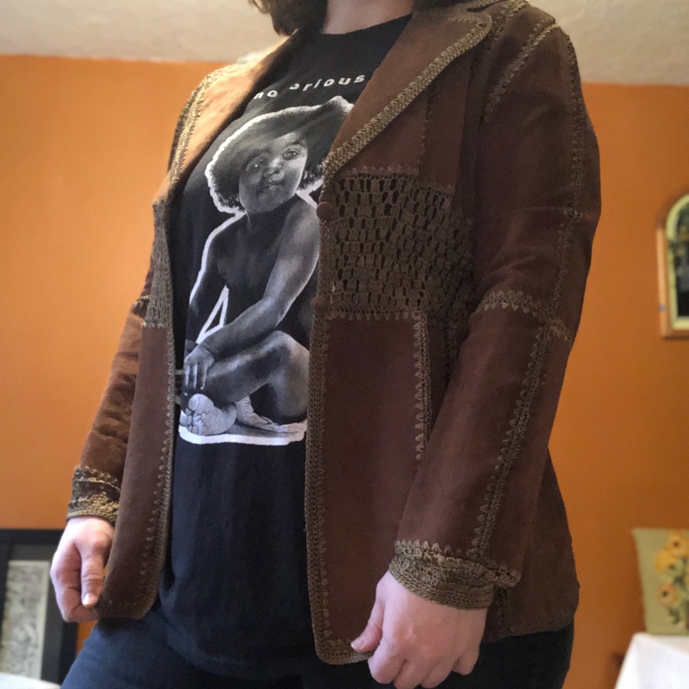 Fun crochet and leather jacket!